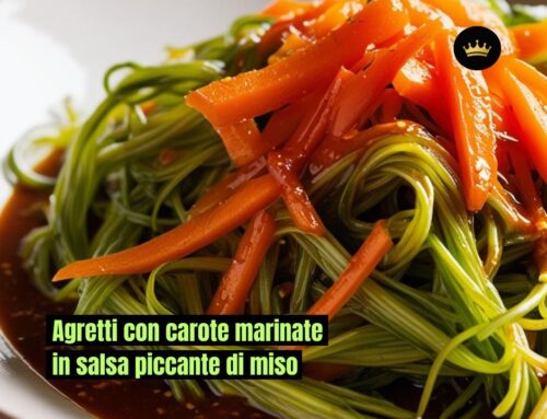 Agretti con carote marinate in salsa piccante di miso