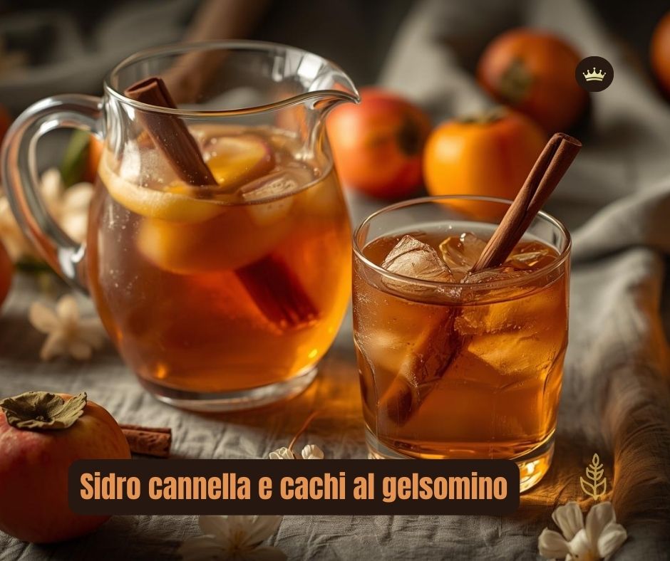 Sidro cannella e cachi servito in brocca di vetro